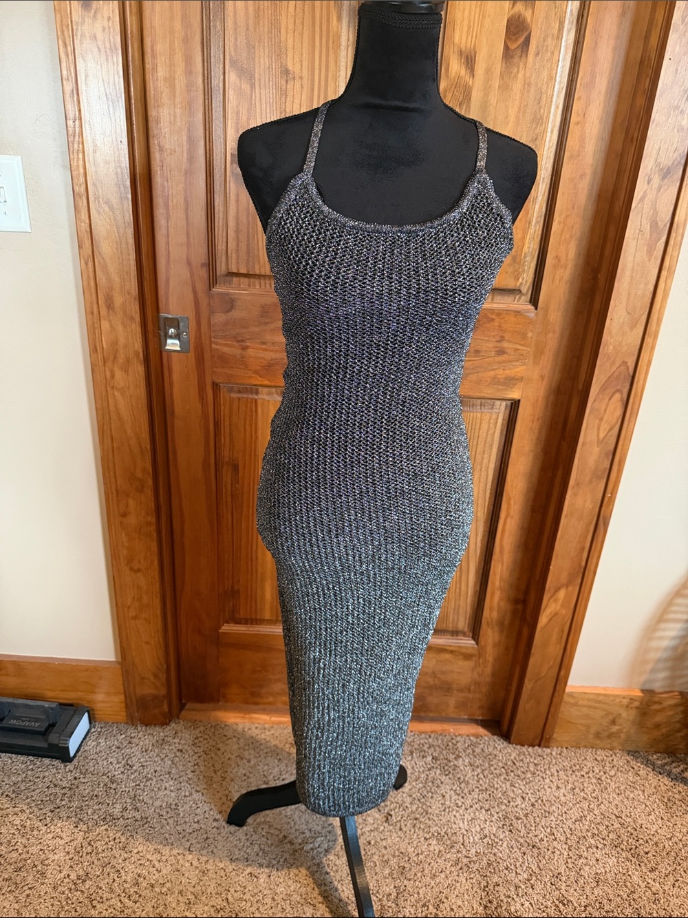 NWT Metallic Knit Tank Midi Dress in Black and Silver